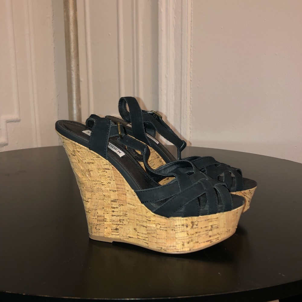 Steve Madden wedges , strapped , black , suede